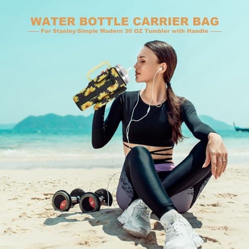 BULKITEM Sunflower Water Bottle Carrier Bag w/Phone Pocket for Stanley 30oz Tumbler with Handle, Sunflower Insulated Neoprene Cup Holder Pouch for Stanley Cup Accessories, Sunflower Gifts for Women - Thumbnail 2