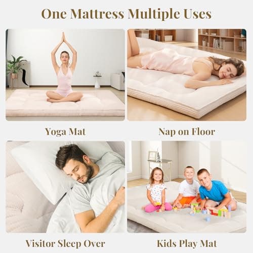 NLDD Futon Mattress Queen Size, 4" Thicken Japanese Futon Mattress Sleeping Pad, Corduroy Foldable Floor Mattress, Roll Up Tatami Mat for Adults Guest Room Bedroom, Beige - Thumbnail 6