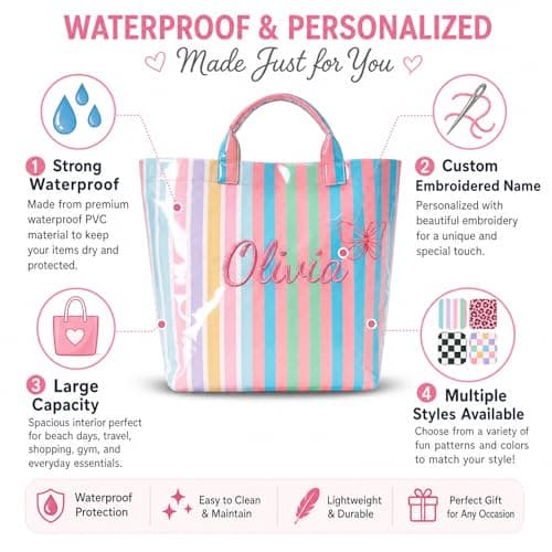 KEQHAULI Custom Embroidered Waterproof Tote Bag for Women, Personalized Gift for Commuting Travel Beach & Teacher, Bridesmaid Proposal Bachelorette Birthday Christmas Valentine - Thumbnail 5