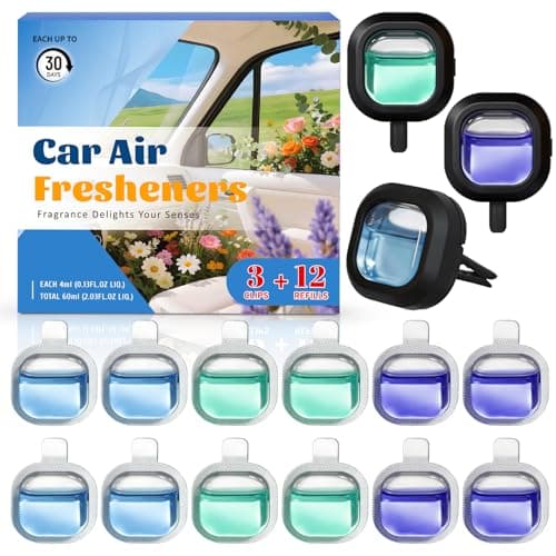 SCENTORINI Car Air Freshener Vent Clips, 3 Vent Clips &12 Refills, New Car, Lavender, Sea Breeze Scent, Auto Fresheners for Men Women, Long Lasting Automotive Air Fresheners for Car Odor Eliminator