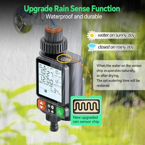 Sprinkler Timer for Garden Hose, Upgrade 10 Programmable Water Timer with Auto Rain Delay, IP54 Waterproof 3.3“ Large LCD Drip Irrigation System Timers for Plant, Yard, Lawns, Outdoor - Thumbnail 3