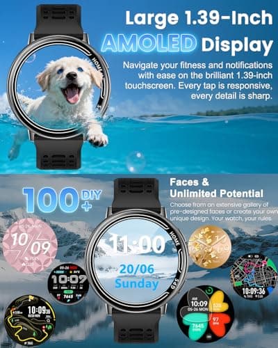 Rmana GPS Smart Watches for Men, 1.39" AMOLED Screen Smartwatch, Bluetooth Call/100+ Sport Modes/GPS/Compass/Heart Rrate/Blood Pressure, Fitness-Tracker, Smartwatch for Android iPhone(Gray& Black) - Thumbnail 5