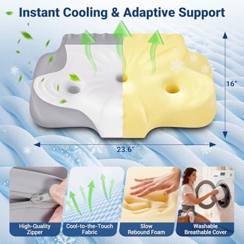 Cervical Pillow for Neck Pain Relief, Ergonomic Contour Memory Foam Neck Support Pillow with Ear Pressure Relief and Dual Height Design, Cooling Orthopedic Pillow for Side, Back and Stomach Sleepers - Thumbnail 5