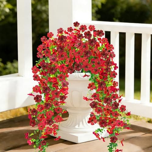 UV Resistant Artificial Hanging Flowers Outdoor Decor - 2 Pack Fake Hanging Plants with Silk Daisies for Spring Summer, No Fade Faux Flowers for Planter, Front Door, Porch, Patio, Garden, Yard - Image 1