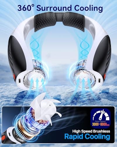Kesguar Portable Neck Fan, 20H RunTime Cooling Fan, 6 Speeds 360° Airflow Personal Fan, Rechargeable Hands Free with 6000mAh Battery Wearable fan Gifts for Women Men Outdoor Travel Camping - Thumbnail 4