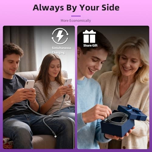 MPATIBY Multi Charging Cable,Dual Type-C Multiple Charger Cable,Nylon Braided 3 in 1 Multi USB Cable Charging Cord with IP/Type C Ports for Cell Phones/iPhone/Tablets/Galaxy & More-1Pack 5Ft - Thumbnail 5