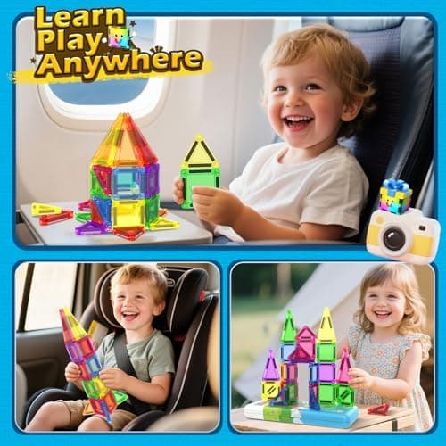 Coodoo Magnetic Tiles for Kids Ages 4-8 Toddler Toys Magnetic Blocks Building Toy STEM Outdoor Kids Toys Gift for Boys & Girls 3+ Year Old, Pocket-Sized Mini Tiles for Classroom Must Haves - Thumbnail 3