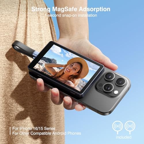 4K 60fps Vlog Selfie Monitor Screen, Magnetic Phone Vlog Selfie Monitor Screen with Bluetooth Remote, Back Camera Monitor for Live Stream TikTok, Compatible with iPhone Android - Dark Navy - Thumbnail 3