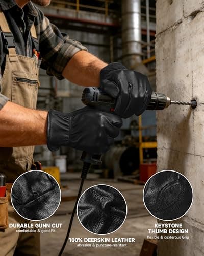 OZERO Leather Garden Gloves: Soft Breathable Deerskin Gloves (Black, L) - Thumbnail 5