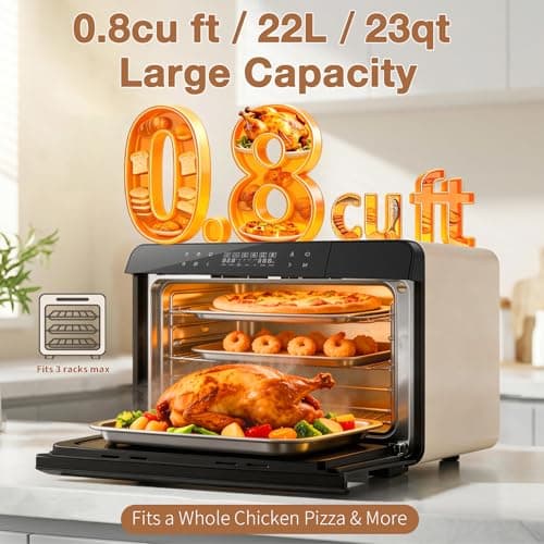 ROBAM Toaster Air Fryer Combi Oven, Countertop Steam Oven 14-in-1 with Convection Steam Roast & Bake, Multi-Stage Cooking, Self-Clean, 7 Modes, 30 Built-In Recipes, for Kitchen Pizza Baking (White) - Thumbnail 6