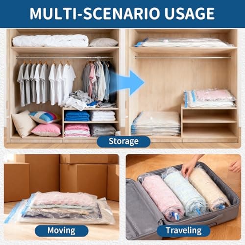 ZoeEnjoyLife,Vacuum Storage Bags with Electric Pump, 12 Pack (2 Roll-Up,3 Small,3 Medium,2 Large,2 Jumbo), Heavy Duty PA+PE Space Saver Bags for Clothes, Bedding, Home & Travel - Thumbnail 4