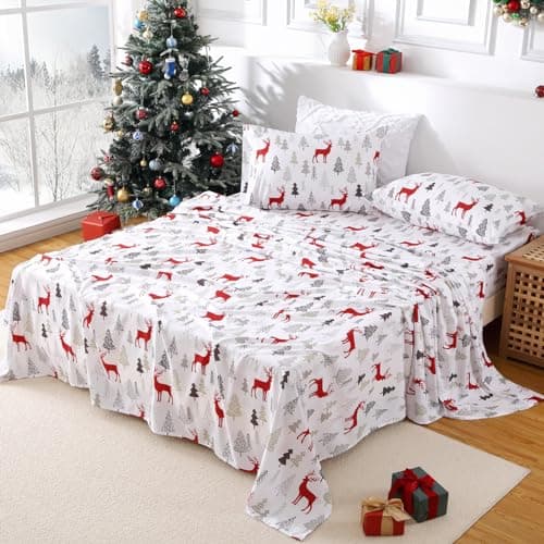 CAROMIO Christmas Sheets Queen, Soft Brushed Microfiber Bed Sheet Set, 16 Inches Deep Pocket Fitted Sheet Winter Holiday Sheets Set (Christmas Pattern, Queen) - Thumbnail 6