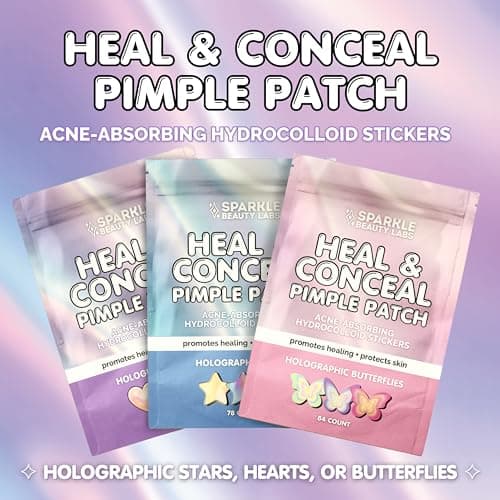 Sparkle Beauty Labs Heal & Conceal Pimple Patch - Cute Holographic Butterfly Shaped Acne Patches, Fun Hydrocolloid Zit Stickers for Face (Iridescent Pink Butterflies, 84 Count) - Thumbnail 2