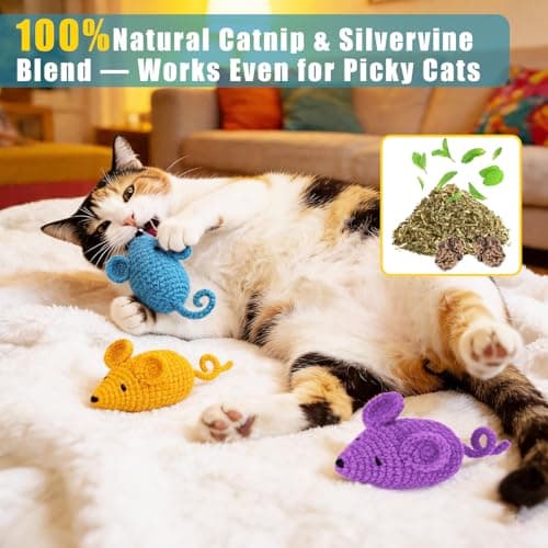 Retro Shaw Catnip Toys Crochet Mice Cat Toys, 3 Pcs Durable Yarn Cat Mouse Toys for Indoor Cats, Stuffed with Natural Catnip & Silvervine Blend, Handmade Interactive Kitten Chew Toy for Teeth Cleaning - Thumbnail 2