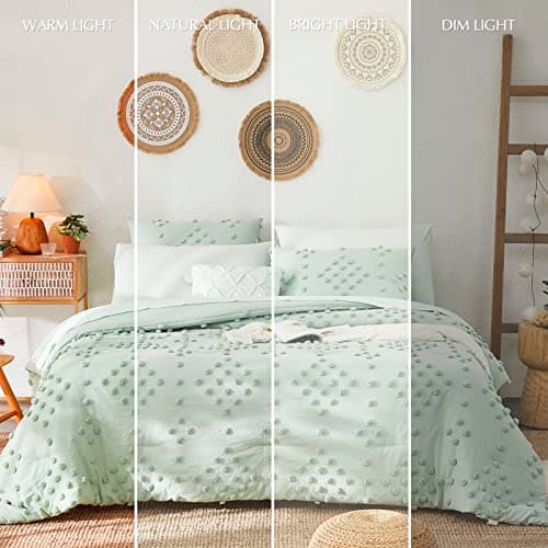 Geniospin Sage Green Twin Comforter Set for Girls- 5 Pieces Pom Tufted Bed in A Bag Twin Bedding Sets with Sheets, Pillowcases & Shams, All Season Kids Comforter Set - Thumbnail 6
