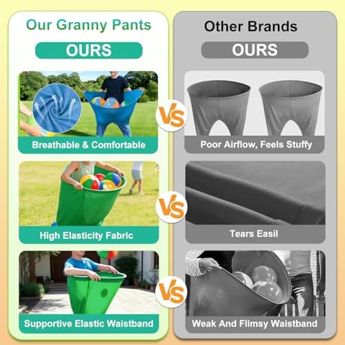 Zrgzob 14 Pcs Granny Pants Yard Game Set, Oversized Blue & Green Pants with 10 Bouncy Balls & 2 Pumps, Outdoor Tossing Games for Adults Family Birthday Backyard Party Team-Building Gatherings - Thumbnail 2