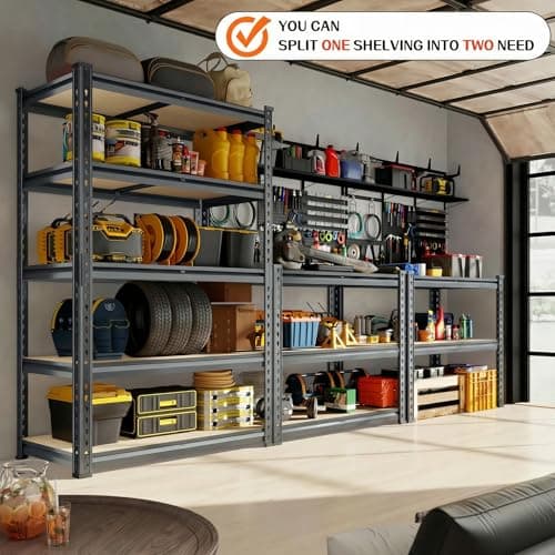 Lionhon Garage Shelving Heavy Duty, 3000LBS Metal Storage Shelves 5 Tier, Adjustable Shelving Unit 46" W x 20" D x 72" H, Boltless Garage Storage Rack for Garage Basement, Pantry, Warehouse 1Pcs - Thumbnail 6