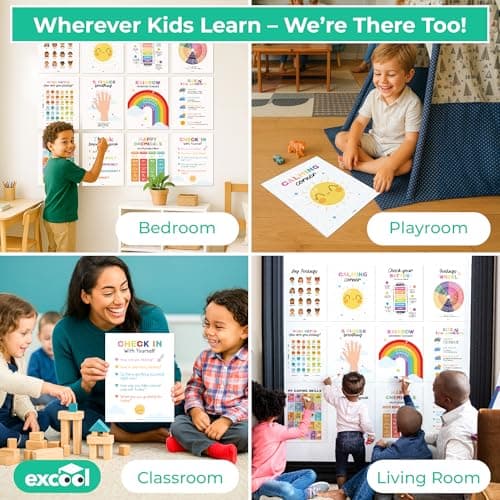 Excool Club 12pcs Toddler Calming Corner Posters For Classroom Decor - 11x14" Feelings Chart For Kids, Calming Posters For Kids Calm Down Corner Supplies, Emotions Poster Classroom Must Haves For Teacher - Thumbnail 6