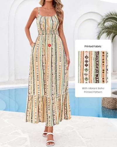 BTFBM Summer Dresses for Women 2026 Sleeveless Spaghetti Strap High Waist Boho Beach Vacation Clothes Spring Maxi Dress(Print Green Yellow, Medium) - Thumbnail 5