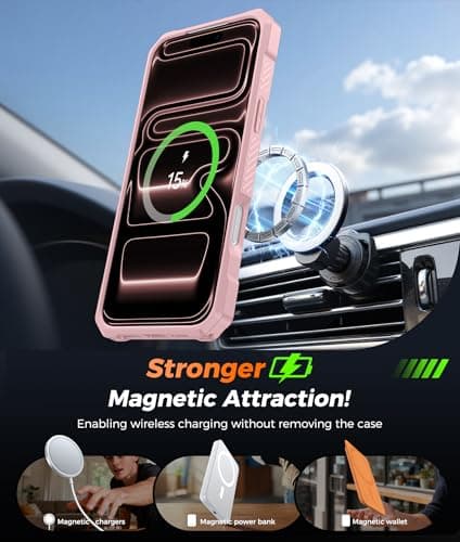 FNTCASE for iPhone 17 Pro-Max Case: [360 Spin Magnetic Ring Kickstand] [Compatible for MagSafe] [Screen Protector] Heavy Duty Military Grade Protection Protective Phone Case with Stand Pink - Thumbnail 3