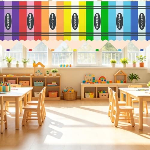 UAYNFY 7 Pcs Rainbow Crayon Curtains, 36"x24", Back to School Deco - Image 1