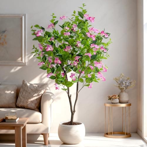 Erimda 5FT Artificial Bougainvillea Tree Artificial Tree Tall Potted Fake Bougainvillea Trees for Outdoor Indoor Lifelike Potted Faux Plants with Wood Trunk and Flowers Office Wedding Home Decor - Thumbnail 2