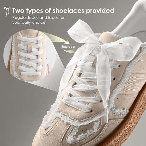 Vilanva Women's Lace Detail Fashion Sneakers Comfortable Casual Dress Sneakers with Retro Gum Sole Walking Trendy Footwear - Thumbnail 6
