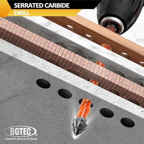 BGTEC Serrated Carbide Masonry Drill Bit Set - 10PCS 3/4/5 * 2/6 * 2/8 * 2/10/12MM Wood Drill Bits with a Quick Release Bit Holder for Wood Plastic Masonry Brick Tile Glass Concrete Marble - Thumbnail 6