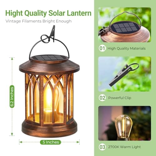 WdtPro Solar Lanterns Outdoor Hanging 2 Pack, Upgraded Bright Solar Lantern Lights Outdoor Waterproof, Solar Powered Lantern Over 12Hrs Hanging Lights for Outside Garden Yard Patio Decor (Copper) - Thumbnail 5