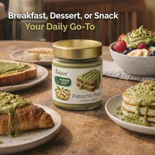 Belgico Pistachio Cream Spread (30% Pistachio) – Sweetened Paste for Dubai Chocolate Bar Filling, Kataifi & Baking – Smooth Nut Butter for Lattes & Desserts – 14oz (pack of 2) - Thumbnail 5