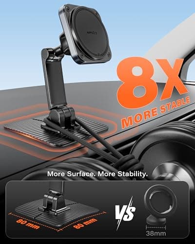 APPS2Car for Magsafe Car Mount, Magnetic Phone Holder for Car, 360° Adjustable Cell Phone Mount with Large Adhesive Base, Fits Flat & Curved Dashboards, Compatible with iPhone, Samsung, Smartphones - Thumbnail 5