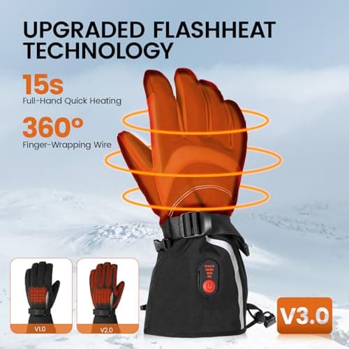 immtree Heated Gloves for Men Women, Rechargeable Electric Gloves with Battery (3000mAh x 2) 15s FlashHeat Technology, Waterproof Touchscreen for Winter Ski Hunting Driving Camping, M - Thumbnail 2