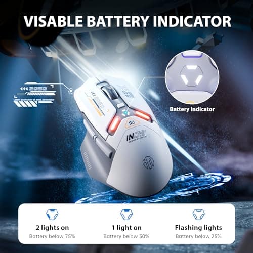 INPHIC IN9 Wireless Gaming Mouse, Real Tri-Mode 2.4G Wireless/Type-C Wired/Bluetooth Mouse, 10k DPl, Fully Programmable, RGB Lighting, Hyperspeed Rechargeable Wireless Mouse for Laptop PC Computer Mac - Thumbnail 6