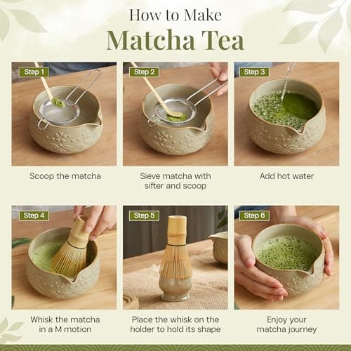 Matcha Whisk Set 9pcs – Matcha Tea Set with Ceramic Matcha Bowl, Bamboo Whisk (Chasen), Scoop, Sifter | Matcha Kit for Japanese Tea Ceremony & Beginners(Mottled) - Thumbnail 6