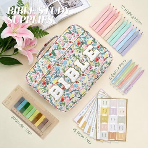 Foghut Large Quilted Bible Cover with Handle, Protective Bible Carrying Case with Pockets, All-in-One Bible Study Organizer for Church & Daily Study, Christian Gift for Women - Thumbnail 4