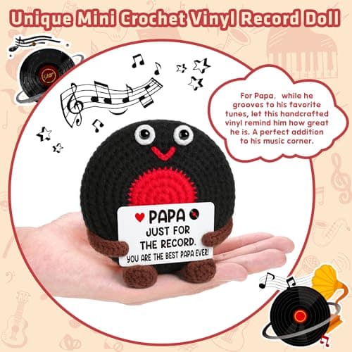 Fathers Day Grandpa Gifts for Papa from Grandkid, Father's Day Birthday Gifts for Grandfather Retirement Best Grandpa Gift for Granddad Crochet Vinyl Record Music Gift from Granddaughter Grandson - Thumbnail 3