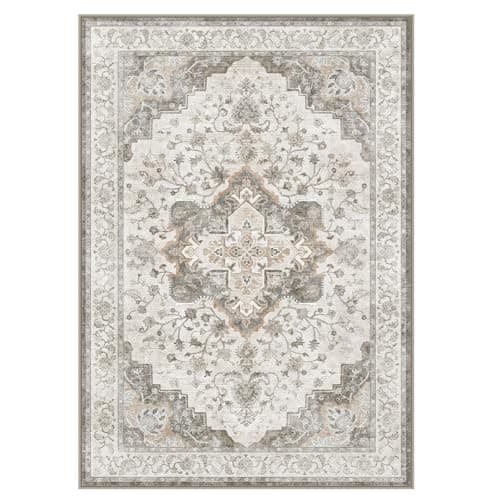 Marsail 5x7 Machine Washable Area Rug, Soft & Slip-Resistant Large Area Rug with Reinforced Bound Edges, Vintage Short-Pile Washable Rug with Floral Pattern for Living Room, Dinning Room and Bedroom - Thumbnail 5