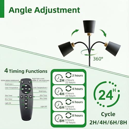 TheOneGrow Floor Lamp Grow Lights for Indoor Plants, Adjustable Height Tall Standing Plant Light with Remote & Timer, 360° Gooseneck, Full Spectrum Dimmable, Weighted Base - Thumbnail 3