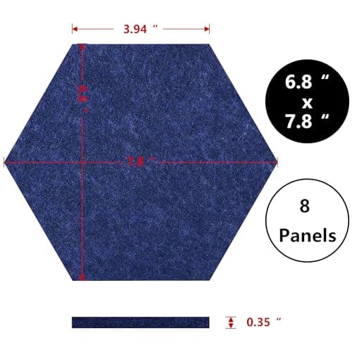 Vienrose Hexagon Felt Bulletin Board Self Adhesive Pin Board Wall Decoration Tiles with 35 Push Pins for Office Home and School, Blue Series 8 Pack - Thumbnail 3