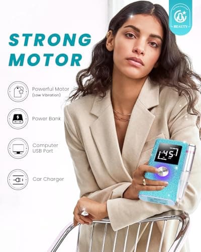 CozyZen Cordless Electric Nail Drill, 45000 RPM Rechargeable Diamond E-File, Portable & Low Noise for Acrylic/Gel Nails, Manicure & Pedicure - Professional & Home Use - Thumbnail 4