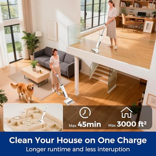Wet Dry Vacuum Mop, 180°Lay-Flat Cordless Vacuum Mop All in One, Floor Cleaner Machine, 45 Minutes Long Runtime Electric Mop, 158℉ Self-Cleaning, Edge Cleaning, Self-Propelled Vacuum Mop Combo - Thumbnail 5