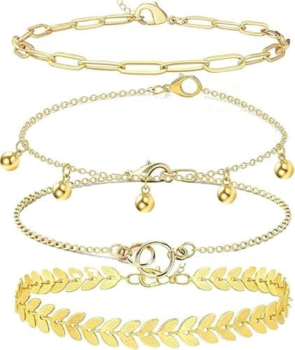 Alegend Bracelets Sets 14K Gold Plated Stackable Boho-Chic Layered Design Leaf-Shaped Links Casual Elegance Jewelry - Image 1