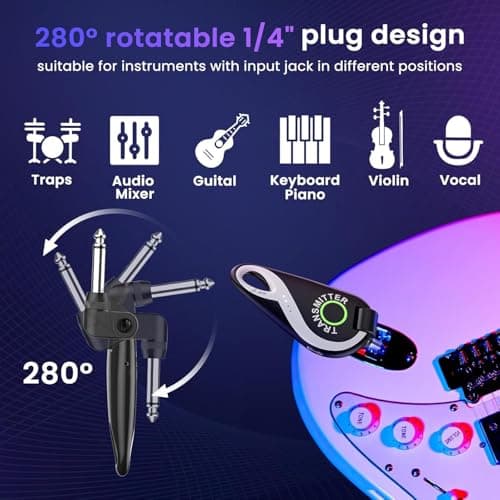 SolWoods Wireless Guitar System 2.4 GHz, Professional Starter Rechargeable Audio Wireless Guitar Transmitter Receiver for Guitar, Bass, Electronic Instruments (H1) - Thumbnail 3