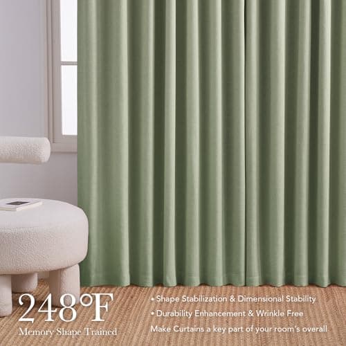 NICETOWN PRO 100% Blackout Sage Green Curtains 108 inch Long, Pinch Pleated Thermal Window Treatments Linen Blended Sound Reducing for Bedroom/Farmhouse, 2 Panels, W40 x L108 - Thumbnail 4