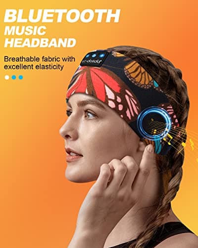 LC-dolida Sleep Headphones Headband Bluetooth 5.4, Sports Headband Earphones Wireless with Speaker Microphone USB C for Women Sleeping Gift Workout Jogging Yoga Insomnia Travel Meditation, Butterfly - Thumbnail 3