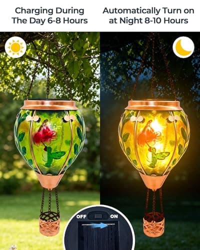 TEYIGARDEN Glass Hot Air Balloon Solar Lantern with Flame - Thumbnail 3