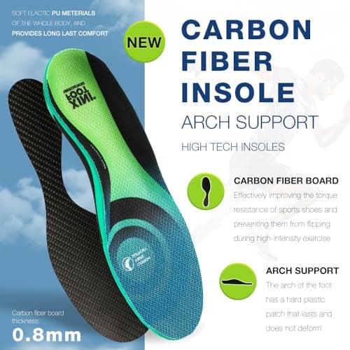 XINIFOOT Carbon Fiber Insole Performance Insoles Shock Absorbing Sport Shoe Insoles for Running, Basketball, Athletics Arch Support Inserts for Hiking Boots or Shoes - Thumbnail 5