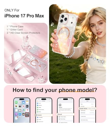 JAME for iPhone 17 Pro Max Case Girly with Magnetic Glitter Card for Women - Thumbnail 2