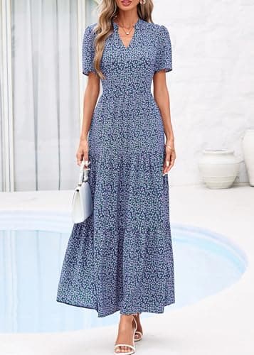 KIRUNDO Womens Floral Boho Flowy Maxi Dress, Navy Flower, Medium - Thumbnail 5