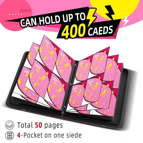 Trading Card Binder 4 Pocket,400 Pocket Card Collection Binder with 50 Removable Sleeves,PU Waterproof Top Card Book,3-Ring Zipper Collectible Trading Card Album for MTG/TCG/Card Holder Gift（Pink） - Thumbnail 5